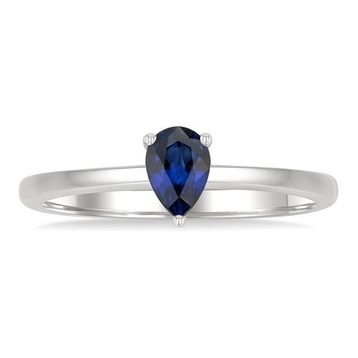 6x4 MM Pear Shape Sapphire Precious Solitaire Ring in 14K White Gold