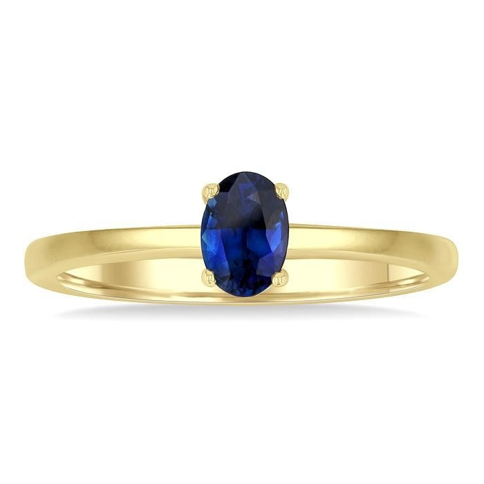6x4 MM Oval Shape Sapphire Precious Solitaire Ring in 14K Yellow Gold