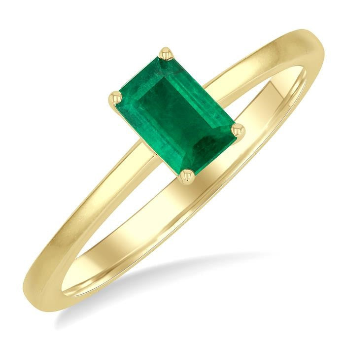 6x4 MM Octagon Shape Emerald Precious Solitaire Ring in 14K Yellow Gold