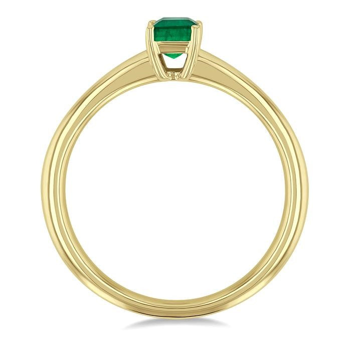 6x4 MM Octagon Shape Emerald Precious Solitaire Ring in 14K Yellow Gold