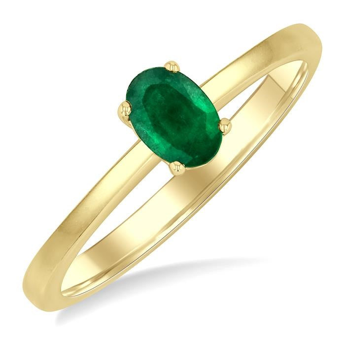 6x4 MM Oval Shape Emerald Precious Solitaire Ring in 14K Yellow Gold