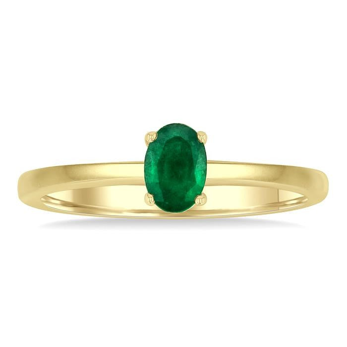 6x4 MM Oval Shape Emerald Precious Solitaire Ring in 14K Yellow Gold