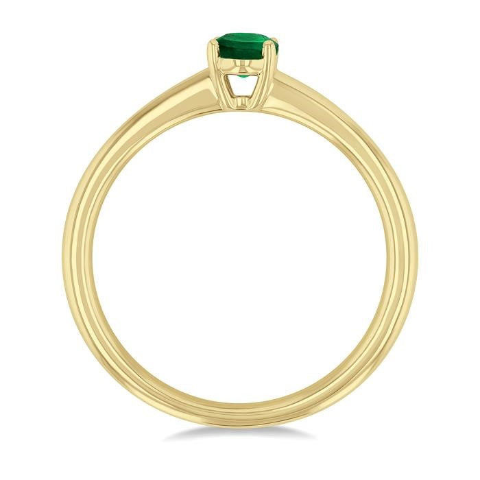 6x4 MM Oval Shape Emerald Precious Solitaire Ring in 14K Yellow Gold