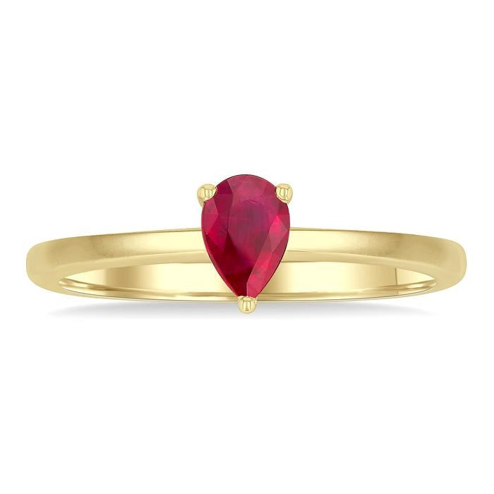 6x4 MM Pear Shape Ruby Precious Solitaire Ring in 14K Yellow Gold