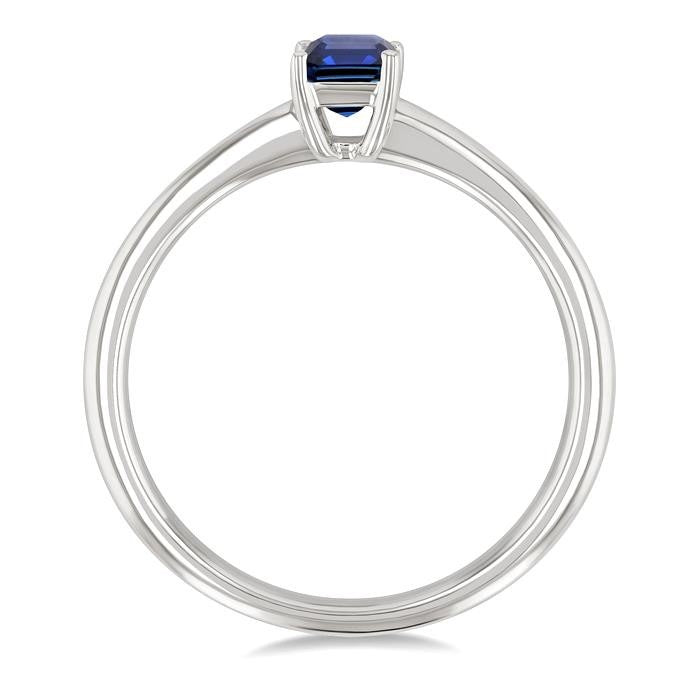6x4 MM Octagon Shape Sapphire Precious Solitaire Ring in 14K White Gold