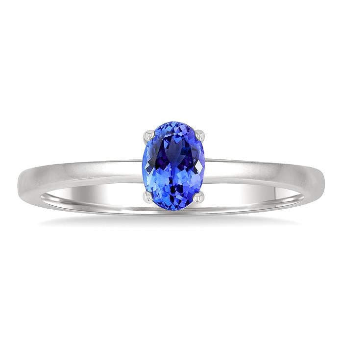 6x4 MM Oval Shape Tanzanite Precious Solitaire Ring in 14K White Gold