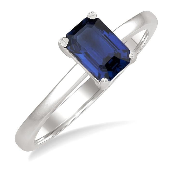 7X5MM Octagon Shape Sapphire Precious Solitaire Ring in 14K White Gold