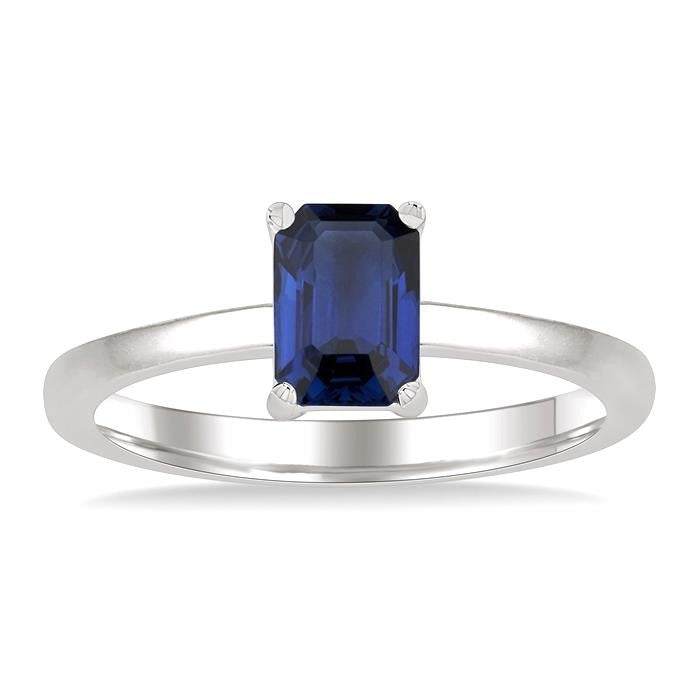 7X5MM Octagon Shape Sapphire Precious Solitaire Ring in 14K White Gold