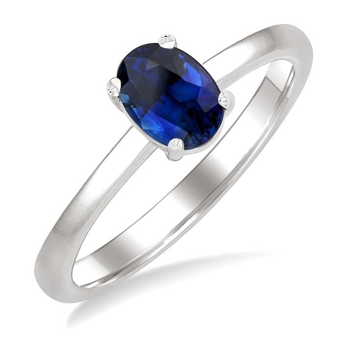 7X5MM Oval Cut Sapphire Precious Solitaire Ring in 14K White Gold