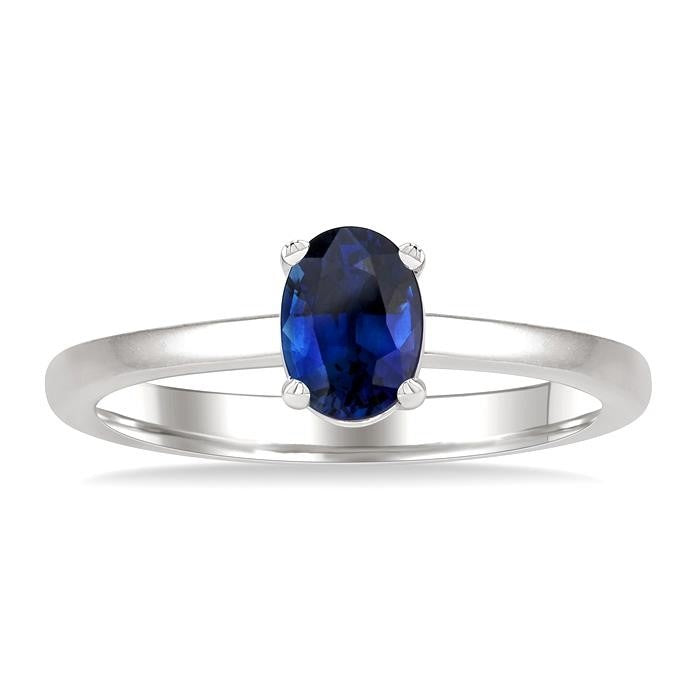 7X5MM Oval Cut Sapphire Precious Solitaire Ring in 14K White Gold