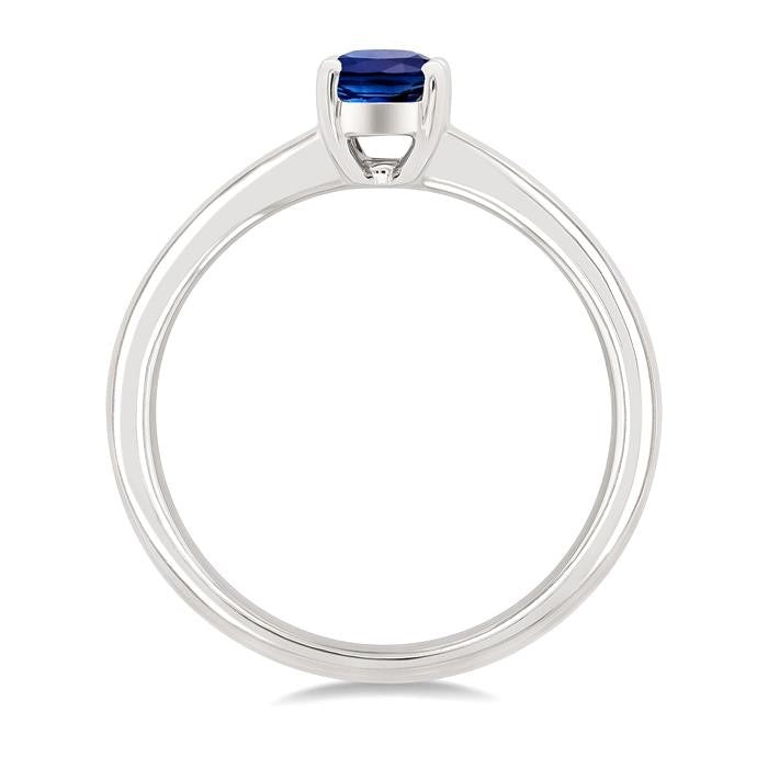 7X5MM Oval Cut Sapphire Precious Solitaire Ring in 14K White Gold