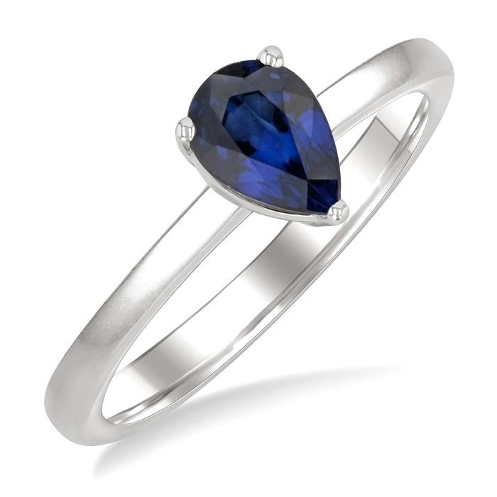 7X5MM Pear Cut Sapphire Precious Solitaire Ring in 14K White Gold