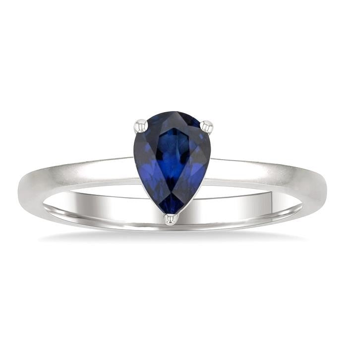 7X5MM Pear Cut Sapphire Precious Solitaire Ring in 14K White Gold