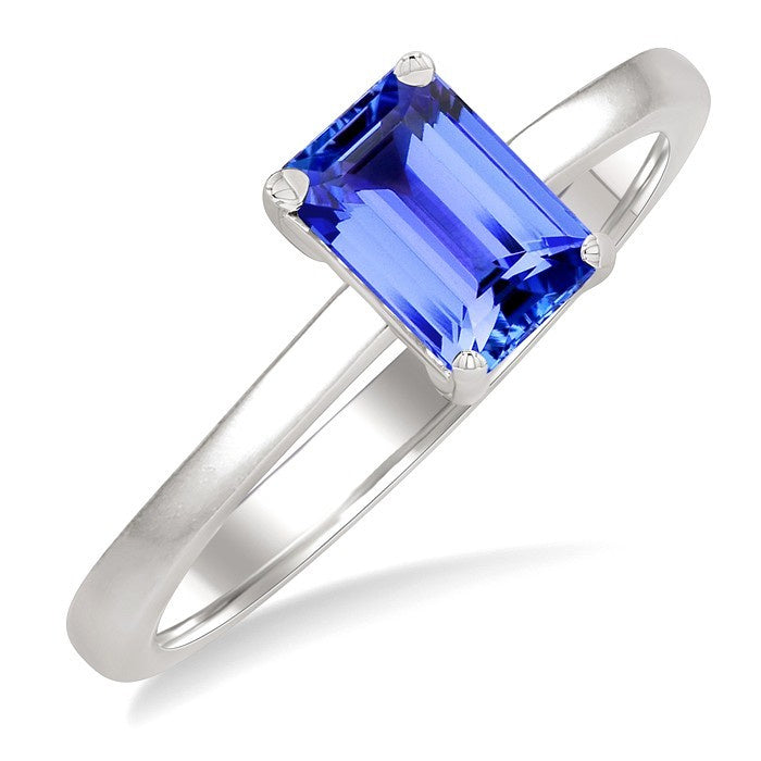 7X5MM Octagon Shape Tanzanite Precious Solitaire Ring in 14K White Gold