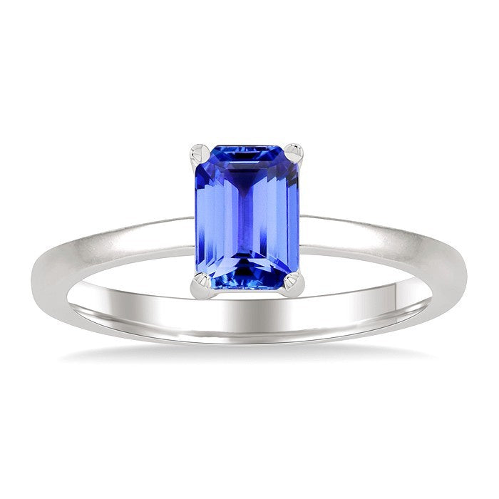 7X5MM Octagon Shape Tanzanite Precious Solitaire Ring in 14K White Gold