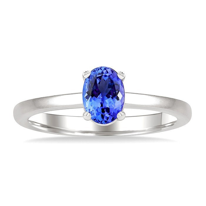 7X5MM Oval Cut Tanzanite Precious Solitaire Ring in 14K White Gold