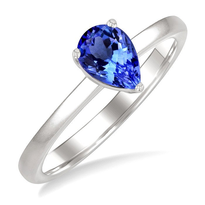 7X5MM Pear Cut Tanzanite Precious Solitaire Ring in 14K White Gold