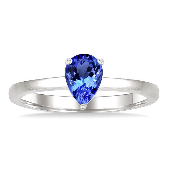 7X5MM Pear Cut Tanzanite Precious Solitaire Ring in 14K White Gold