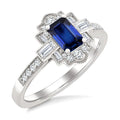 1/3 Ctw Art Deco 6X4MM Octagon Shape Sapphire, Baguette and Round Cut Diamond Precious Fashion Ring in 14K White Gold