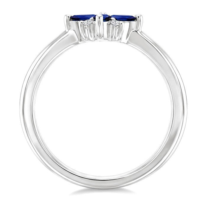 4X2 MM Marquise Shape Sapphire and 1/20 Ctw Round Cut Diamond Blossom Ring in 10K White Gold