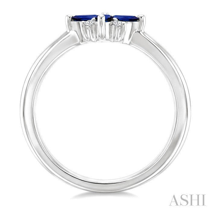 4X2 MM Marquise Shape Sapphire and 1/20 Ctw Round Cut Diamond Blossom Ring in 10K White Gold