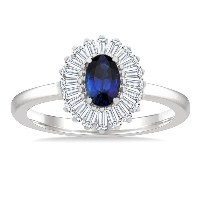 Gemstone & Halo Diamond Fashion Ring