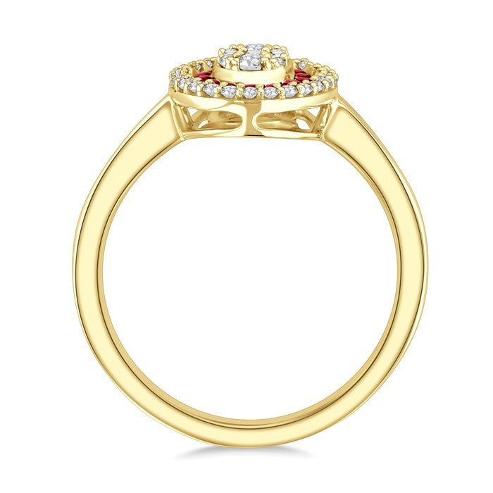 1/4 Ctw Oval Shape 1.35MM Ruby, Baguette and Round Cut Diamond Precious Fusion Fashion Ring in 14K Yellow Gold