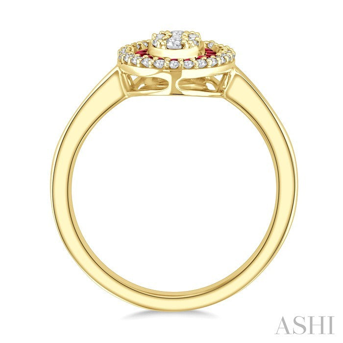 1/4 Ctw Oval Shape 1.35MM Ruby, Baguette and Round Cut Diamond Precious Fusion Fashion Ring in 14K Yellow Gold