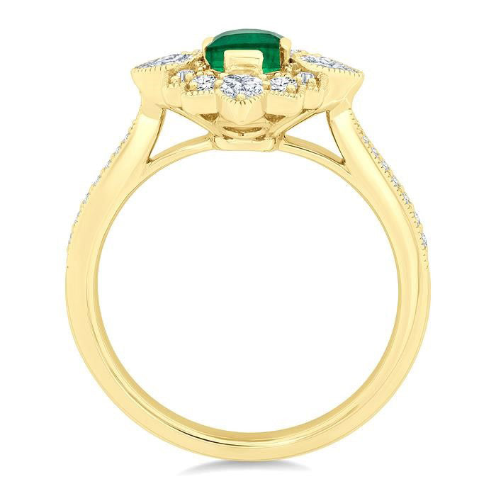 Emerald Shape Art Deco Gemstone & Diamond Fashion Ring