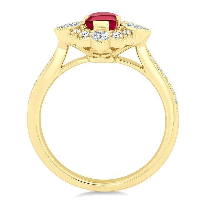 Emerald Shape Art Deco Gemstone & Diamond Fashion Ring