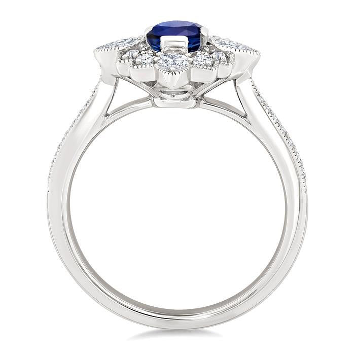 Emerald Shape Art Deco Gemstone & Diamond Fashion Ring