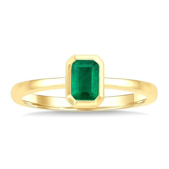 6X4 MM Octagon Shape Emerald Precious Solitaire Ring in 14K Yellow Gold