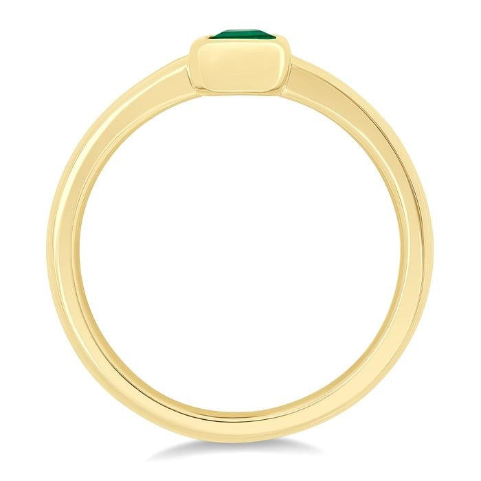 6X4 MM Octagon Shape Emerald Precious Solitaire Ring in 14K Yellow Gold