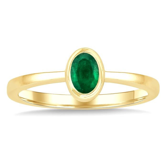 6X4 MM Oval Shape Emerald Precious Solitaire Ring in 14K Yellow Gold