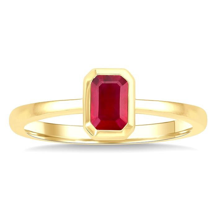 6X4 MM Octagon Shape Ruby Precious Solitaire Ring in 14K Yellow Gold