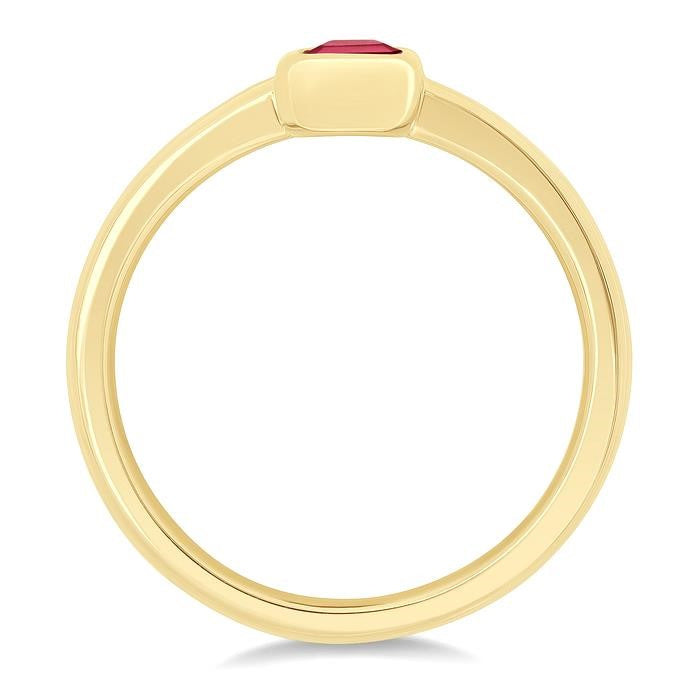 6X4 MM Octagon Shape Ruby Precious Solitaire Ring in 14K Yellow Gold