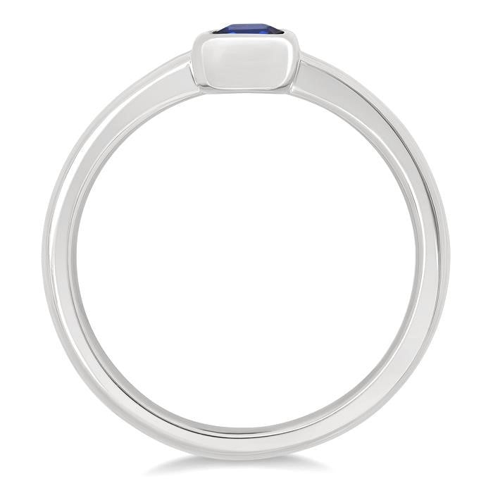 6X4 MM Octagon Shape Sapphire Precious Solitaire Ring in 14K White Gold