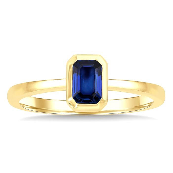 6X4 MM Octagon Shape Sapphire Precious Solitaire Ring in 14K Yellow Gold