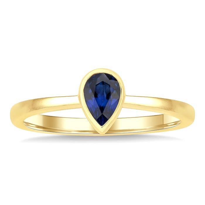 6X4 MM Pear Shape Sapphire Precious Solitaire Ring in 14K Yellow Gold