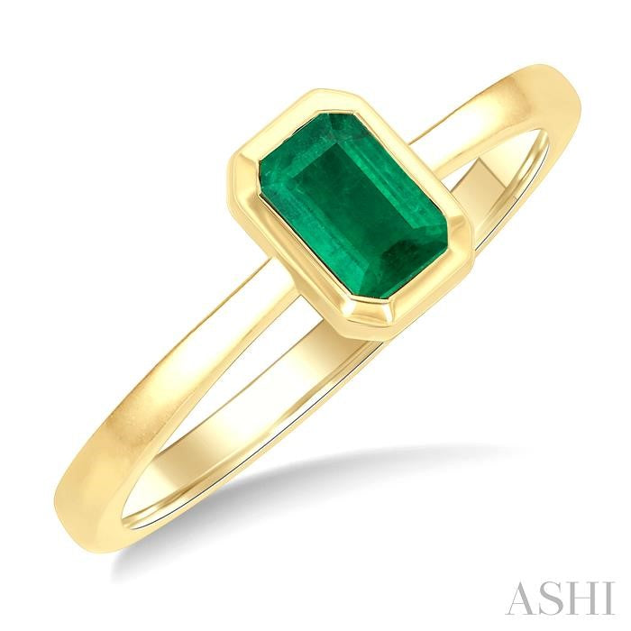 6x4 MM Octagon Shape Emerald Precious Solitaire Ring in 14K Yellow Gold