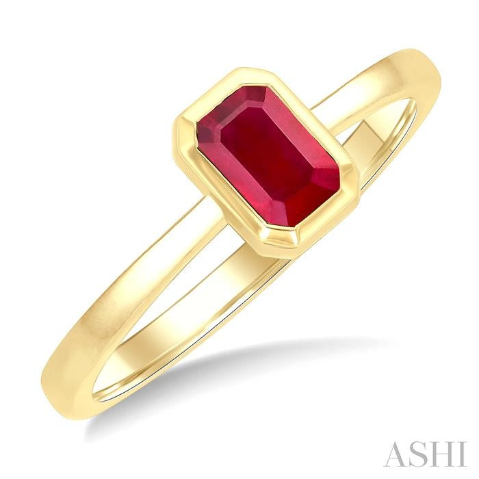 6x4 MM Octagon Shape Ruby Precious Solitaire Ring in 14K Yellow Gold
