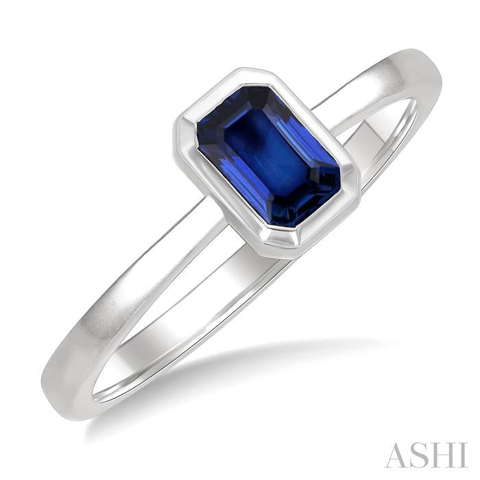 6x4 MM Octagon Shape Sapphire Precious Solitaire Ring in 14K White Gold