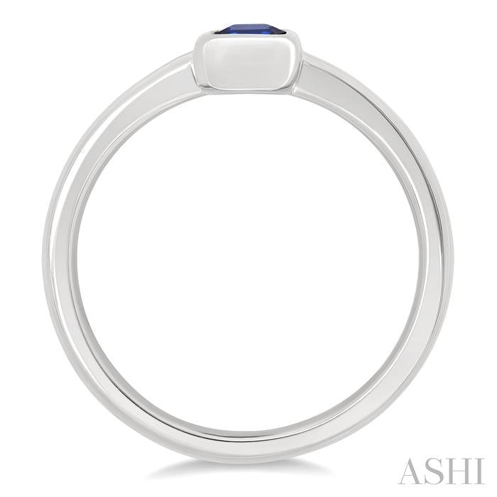 6x4 MM Octagon Shape Sapphire Precious Solitaire Ring in 14K White Gold