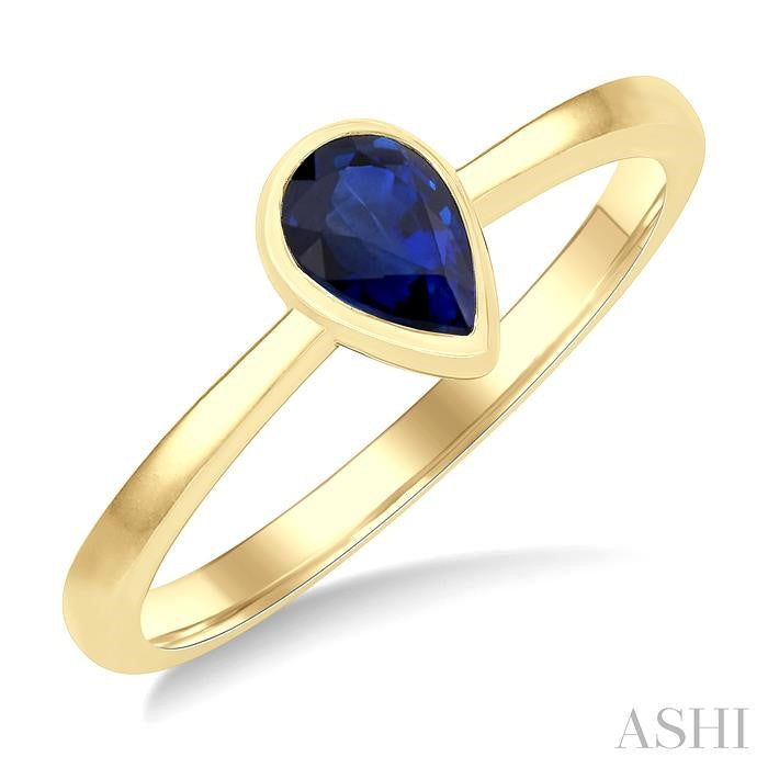 6x4 MM Pear Shape Sapphire Precious Solitaire Ring in 14K Yellow Gold