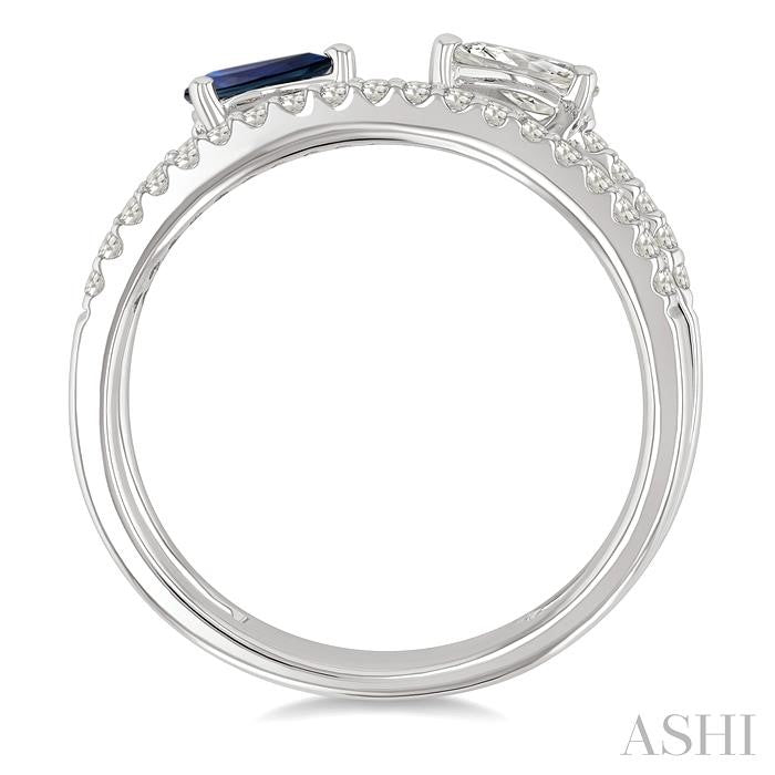 5X3 MM Sapphire, Pear and 1/2 Ctw Split Shank Round Cut Diamond Precious Fashion Ring in 14K White Gold