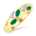 4X3 MM Pear and 4X2 MM Marquise shape Emerald and 1/4 Ctw Pear Cut Diamond Fashion Band in 14K Yellow Gold