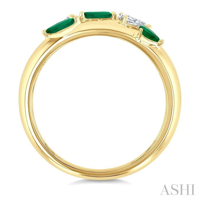 4X3 MM Pear and 4X2 MM Marquise shape Emerald and 1/4 Ctw Pear Cut Diamond Fashion Band in 14K Yellow Gold