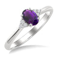 1/20 Ctw Oval Cut 6X4 MM Amethyst and Round Cut Diamond semi-precious Ring in 14K White Gold