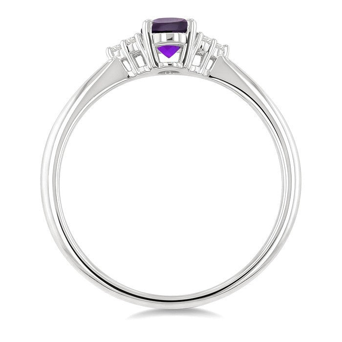 1/20 Ctw Oval Cut 6X4 MM Amethyst and Round Cut Diamond semi-precious Ring in 14K White Gold