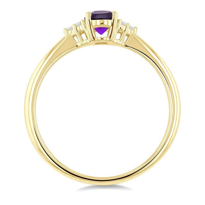 1/20 Ctw Oval Cut 6X4 MM Amethyst and Round Cut Diamond semi-precious Ring in 14K Yellow Gold